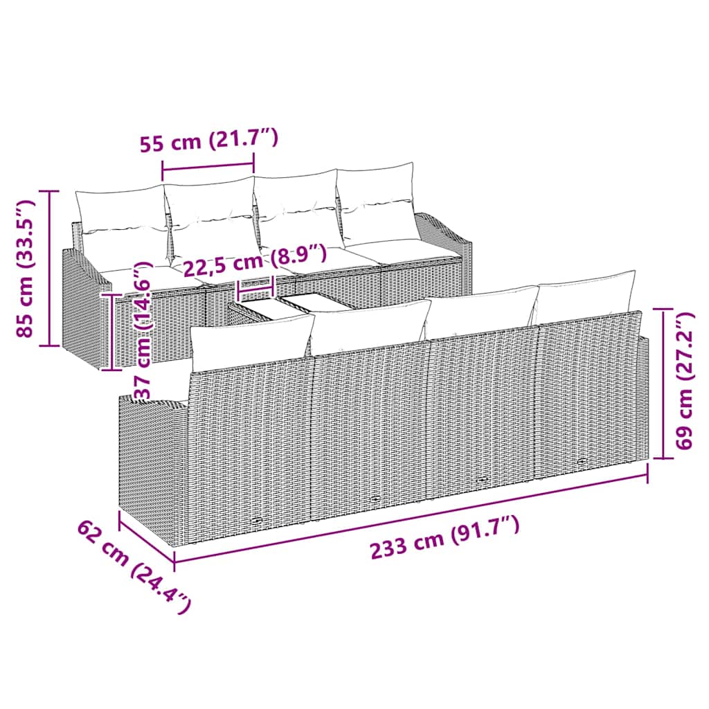 Set di divani 9 pcs Beige e Grigio Chiaro polyrattan | homemem39
