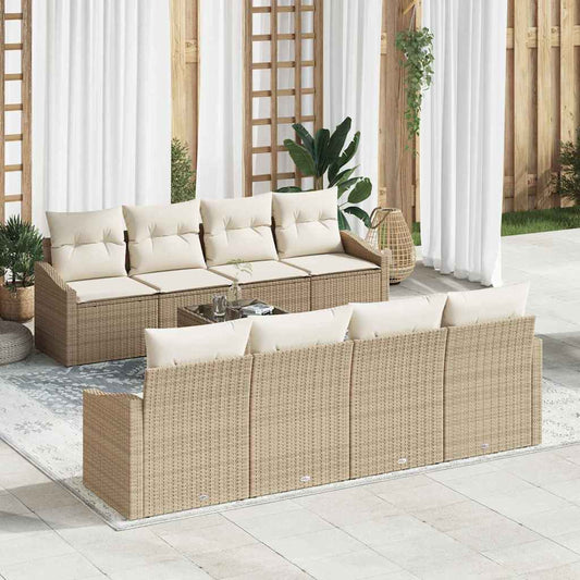 Set Divano da Giardino 9 pcs Beige e Crema 55 x 55 x 37 cm