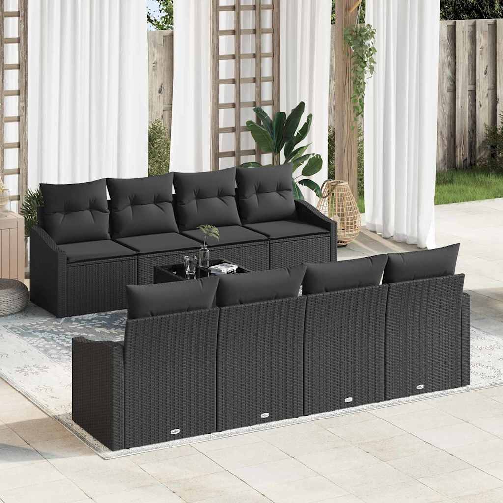 Set di divani con cuscino con cuscino 9 pcs Nero polyrattan | homemem39