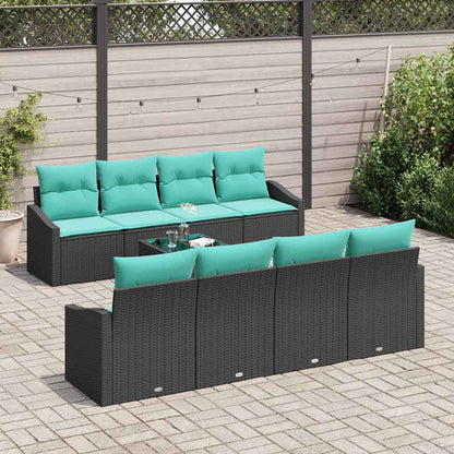 Set di divani con cuscino 9 pcs Nero e Turchese polyrattan | homemem39