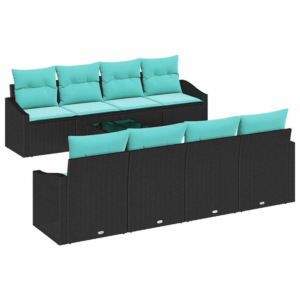 Set di divani con cuscino 9 pcs Nero e Turchese polyrattan | homemem39