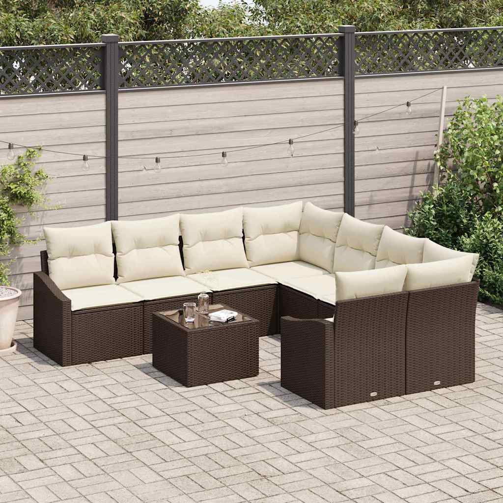 Set di divani con cuscino 9 pcs Marrone e Crema polyrattan | homemem39