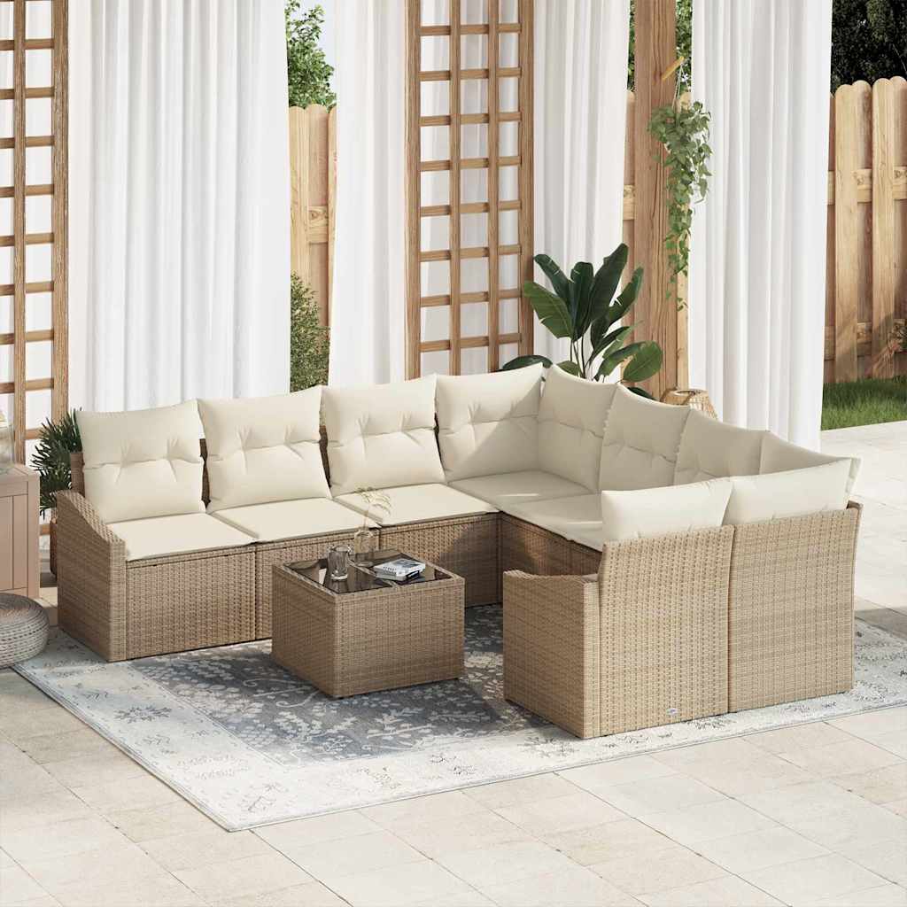 Set di divani con cuscino 9 pcs Beige e Crema polyrattan | homemem39