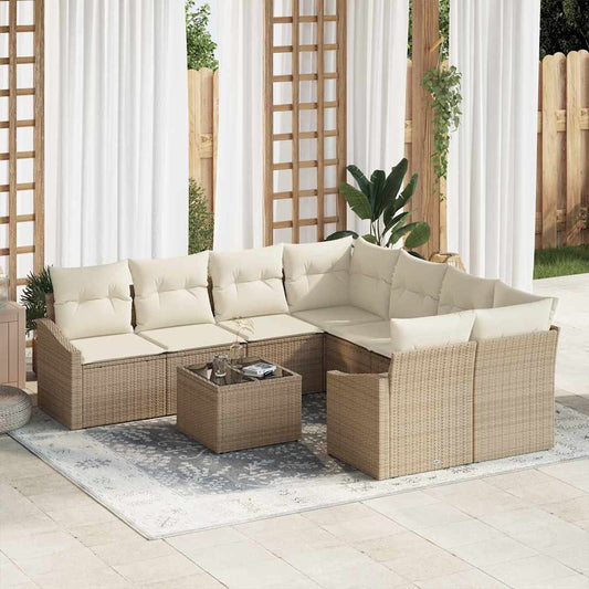 Set di divani con cuscino 9 pcs Beige e Crema polyrattan