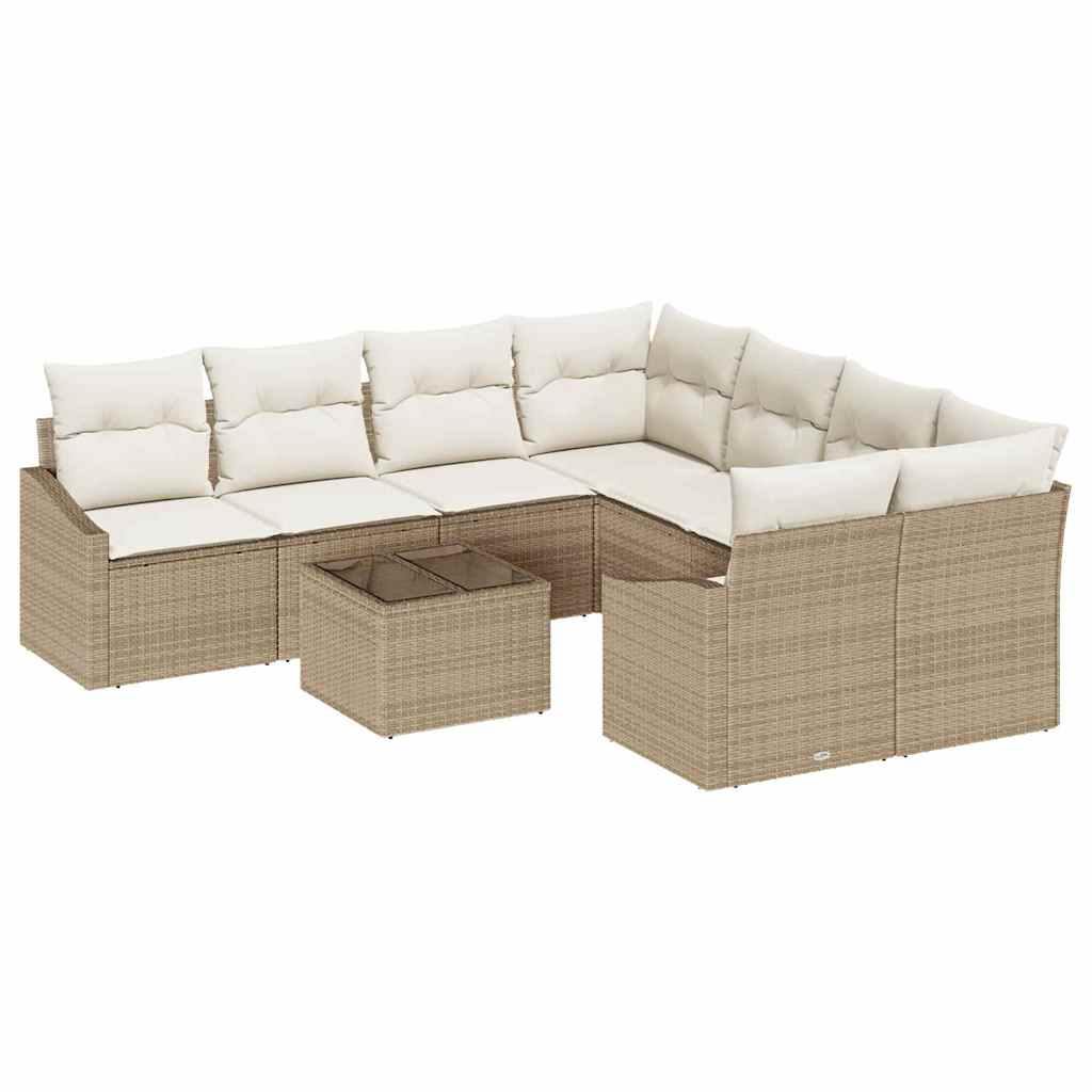 Set di divani con cuscino 9 pcs Beige e Crema polyrattan | homemem39