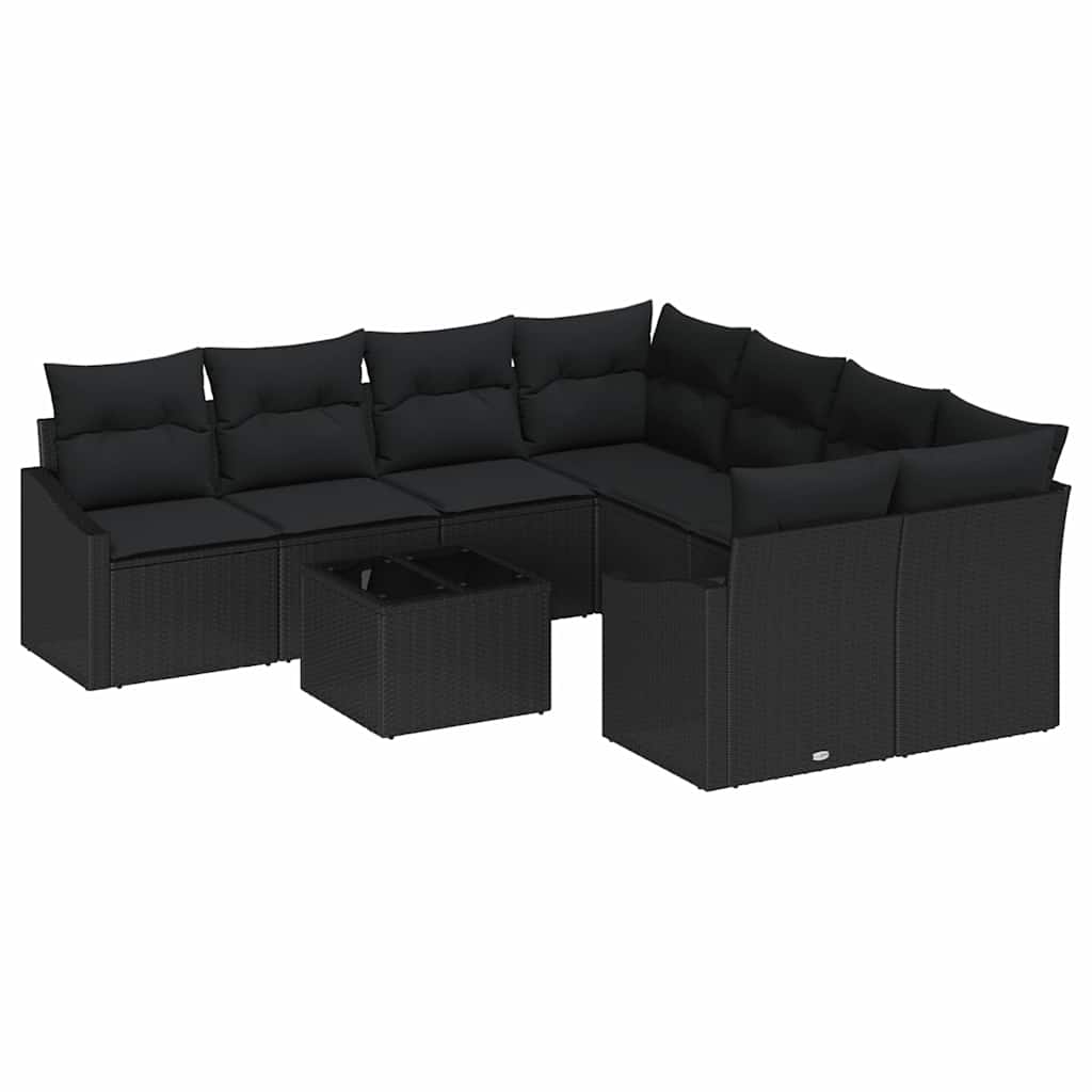 Set di divani con cuscino con cuscino 9 pcs Nero polyrattan | homemem39
