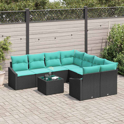 Set di divani con cuscino 9 pcs Nero e Turchese polyrattan | homemem39