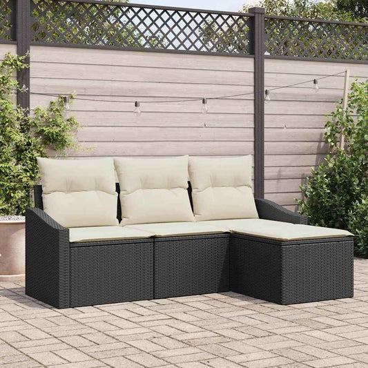 Set Divano da Giardino 4 pcs Nero Poly Rattan