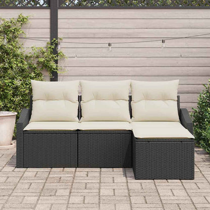 Set Divano da Giardino 4 pcs Nero Poly Rattan