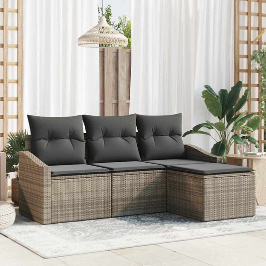 Set Divano da Giardino 4 pcs Grigio Poly Rattan