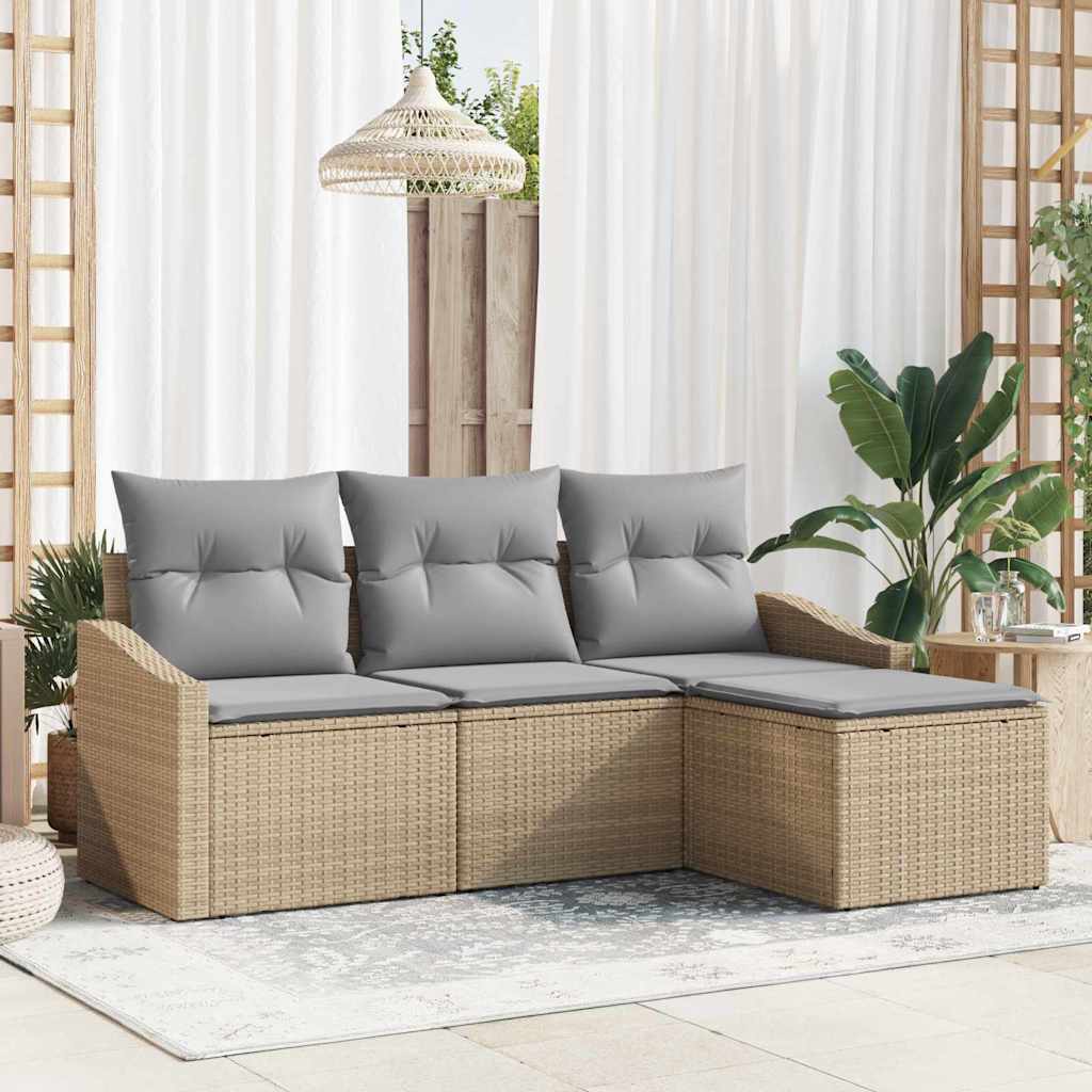 Set di divani con cuscino 4 pcs Beige polyrattan | homemem39