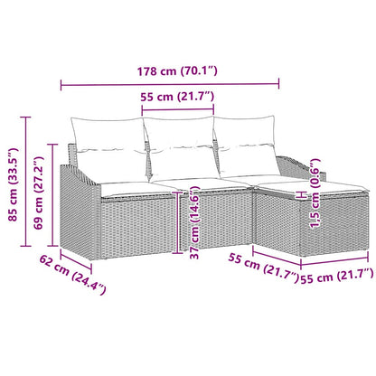 Set Divano da Giardino 4 pcs Grigio chiaro Poly Rattan