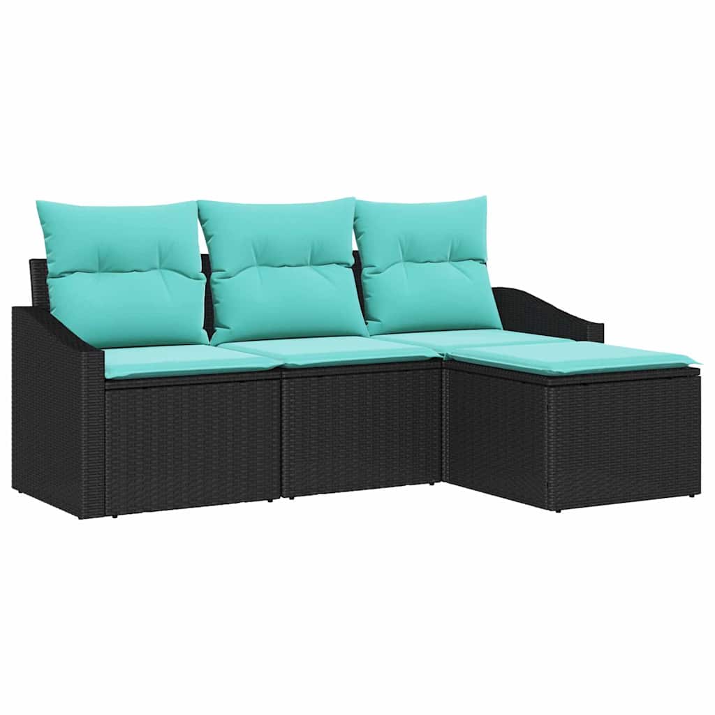 Set di divani con cuscino 4 pcs Nero polyrattan | homemem39