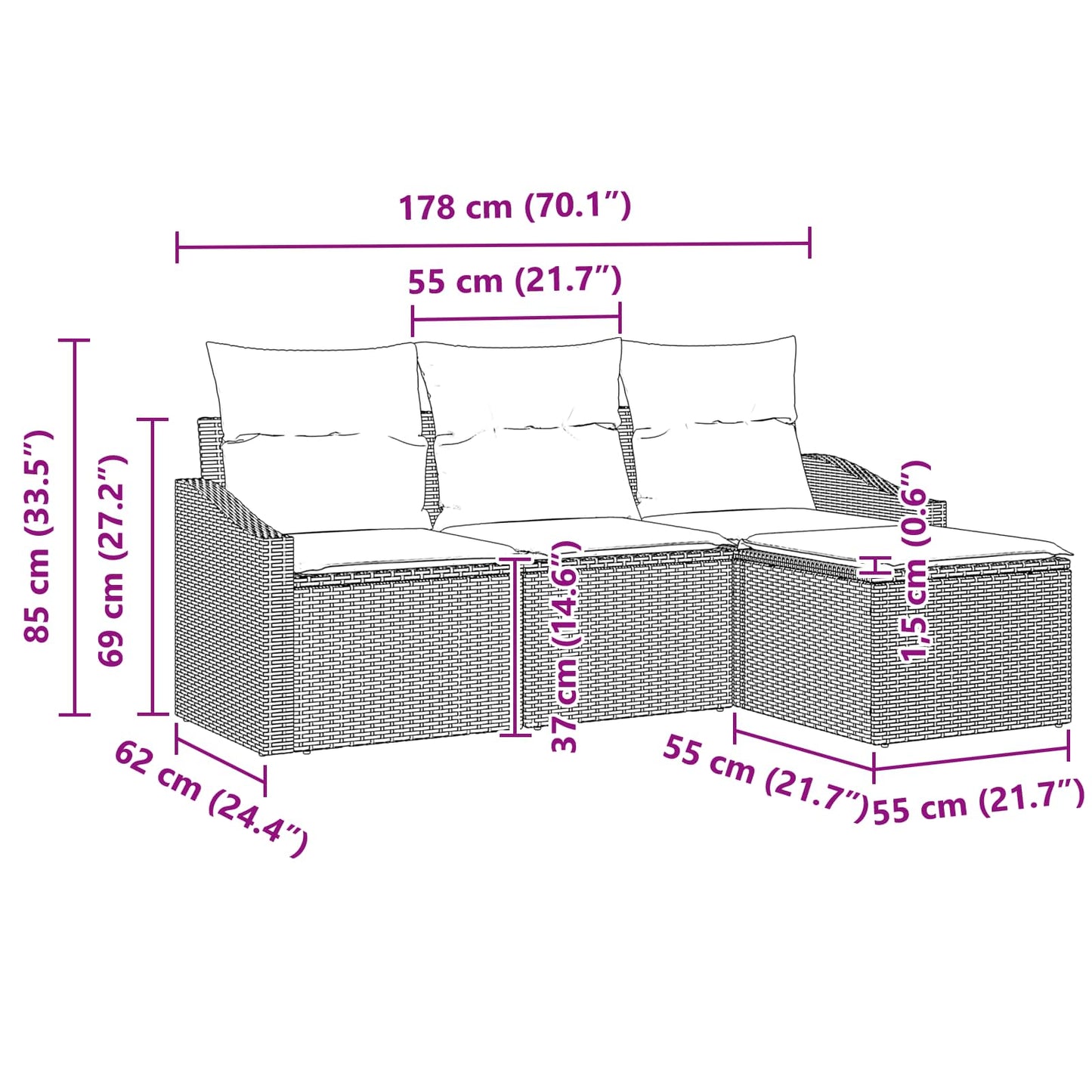 Set di divani con cuscino 4 pcs Nero polyrattan | homemem39