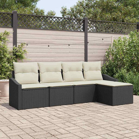 Set Divano da Giardino 5 pcs Nero Poly Rattan