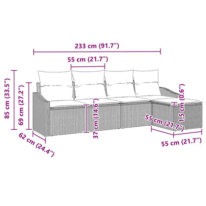 Set Divano da Giardino 5 pcs Nero Poly Rattan