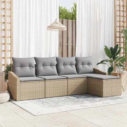 Set Divano da Giardino 5 pcs Beige Poly Rattan