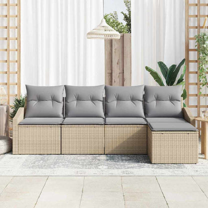 Set Divano da Giardino 5 pcs Beige Poly Rattan