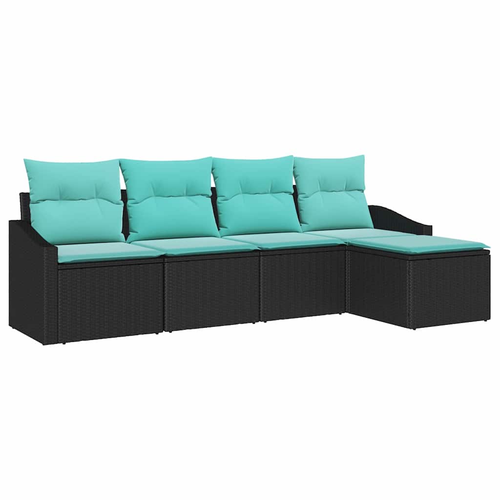 Set di divani con cuscino 5 pcs Nero polyrattan | homemem39