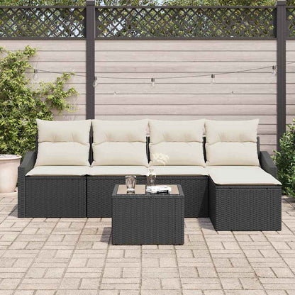 Set di divani con cuscino 6 pcs Nero polyrattan | homemem39