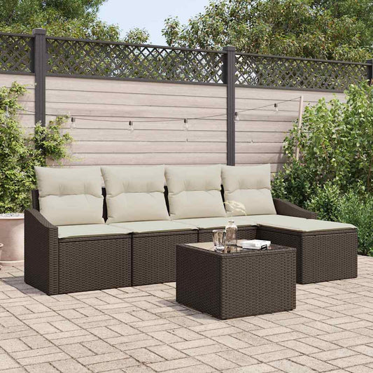 Set Divano da Giardino 6 pcs Marrone Poly Rattan