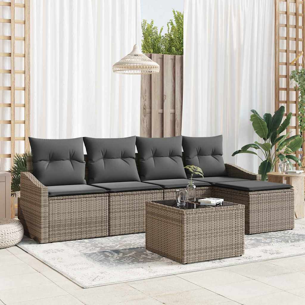 Set di divani con cuscino 6 pcs Grigio polyrattan | homemem39