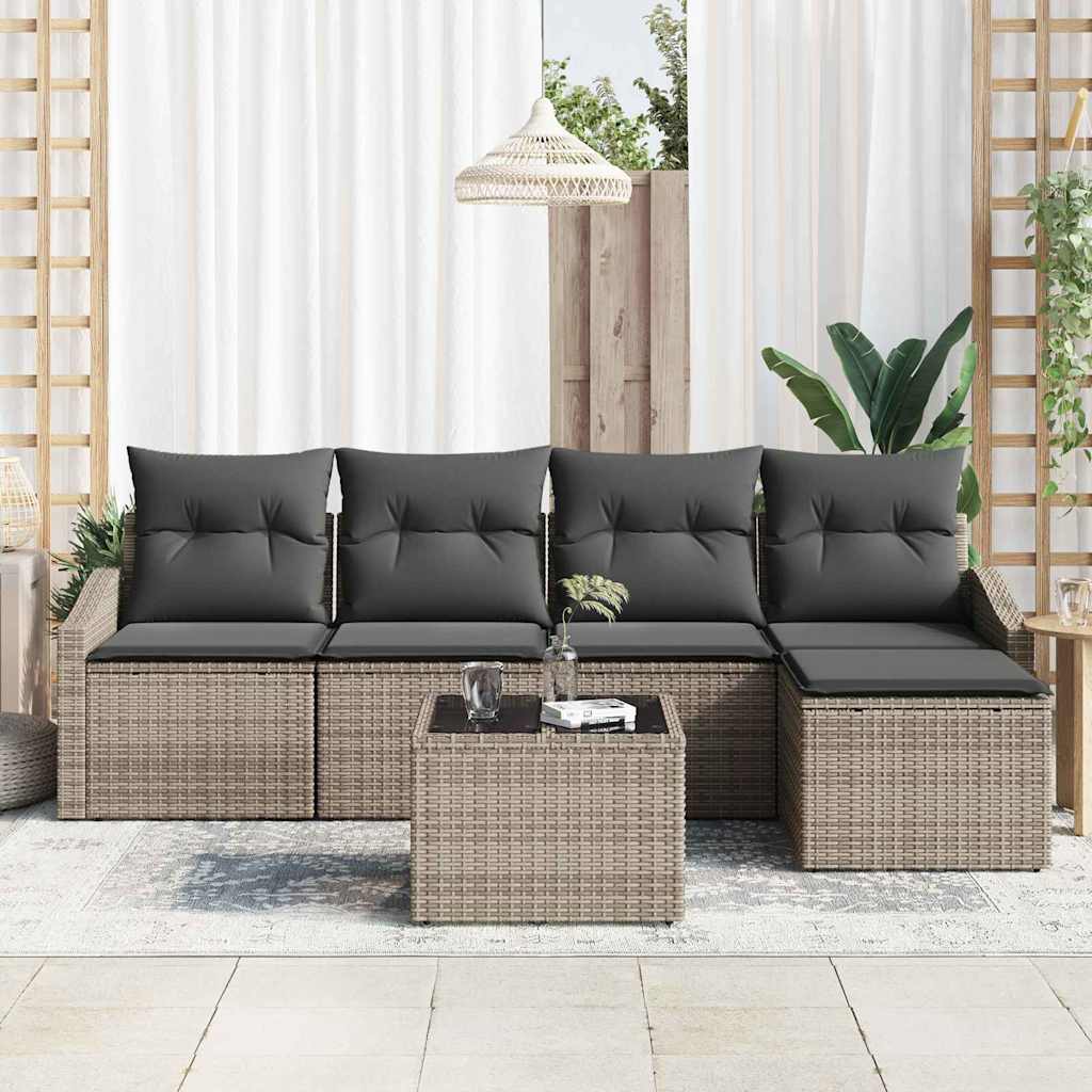 Set di divani con cuscino 6 pcs Grigio polyrattan | homemem39
