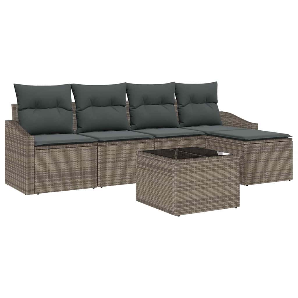 Set di divani con cuscino 6 pcs Grigio polyrattan | homemem39