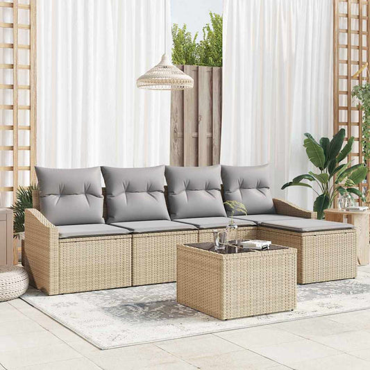 Set Divano da Giardino 6 pcs Beige Poly Rattan