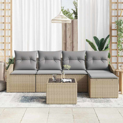 Set Divano da Giardino 6 pcs Beige Poly Rattan