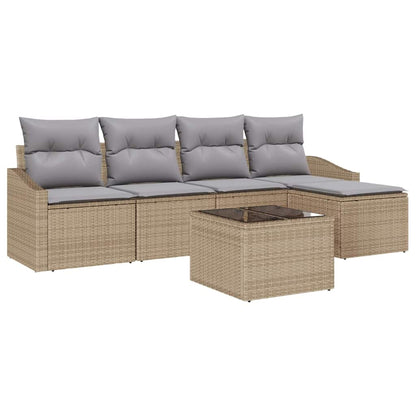 Set Divano da Giardino 6 pcs Beige Poly Rattan