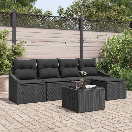 Set Divano da Giardino 6 pcs Nero Poly Rattan