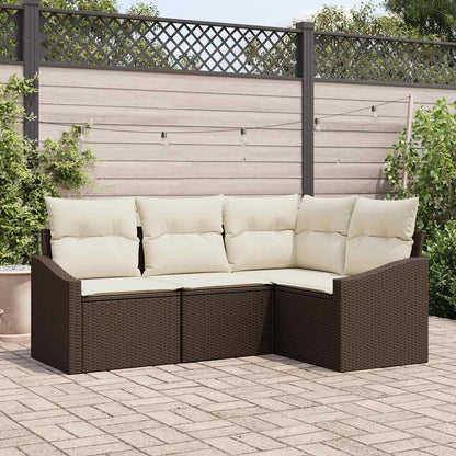 Set Divano da Giardino 4 pcs Marrone Poly Rattan