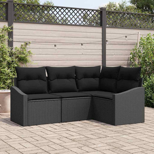 Set Divano da Giardino 4 pcs Nero Poly Rattan