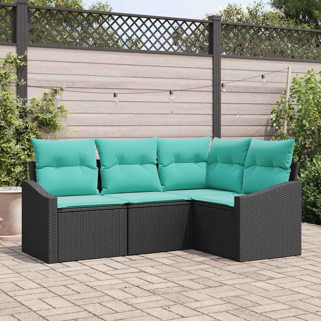 Set di divani con cuscino 4 pcs Nero polyrattan | homemem39