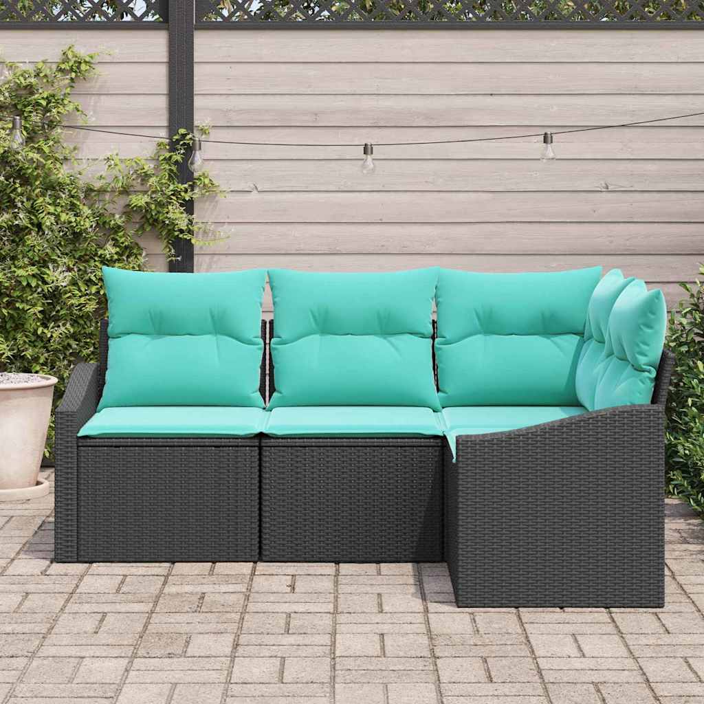 Set di divani con cuscino 4 pcs Nero polyrattan | homemem39