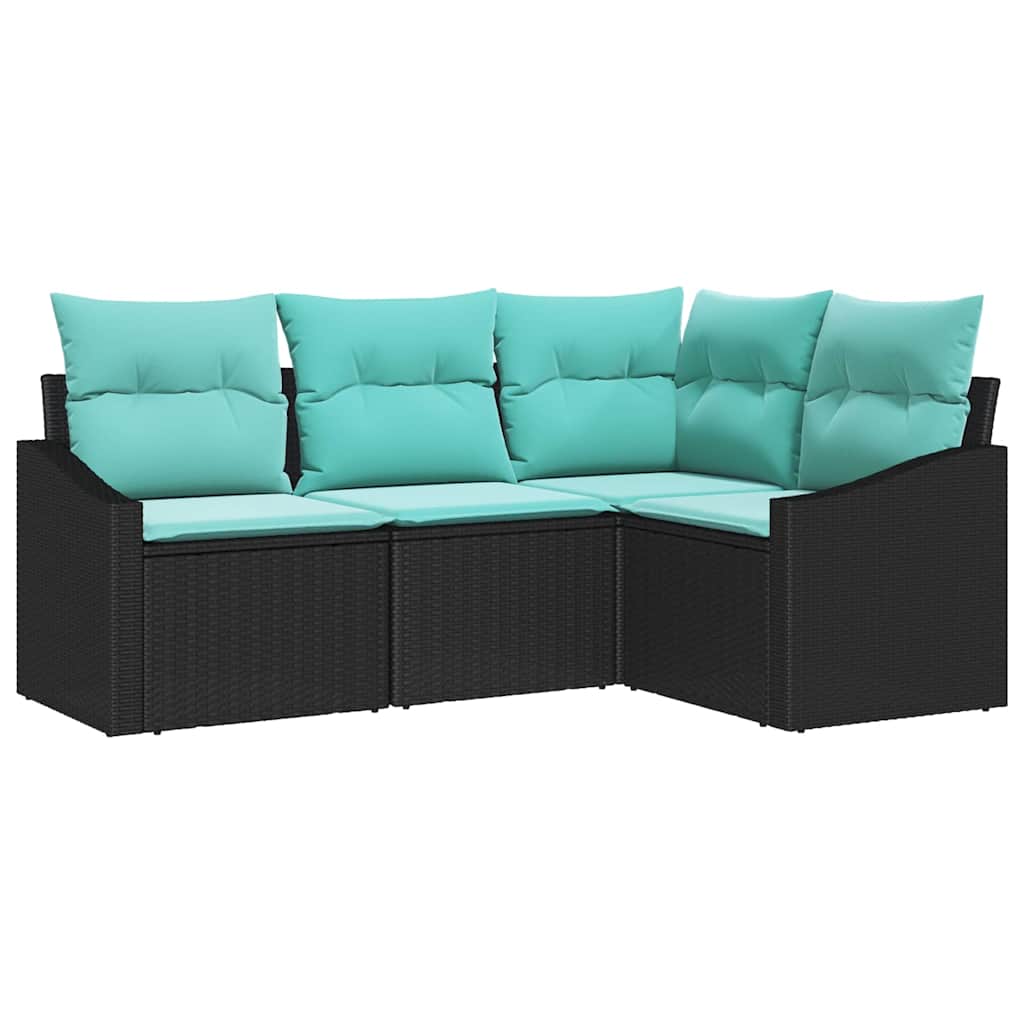 Set di divani con cuscino 4 pcs Nero polyrattan | homemem39
