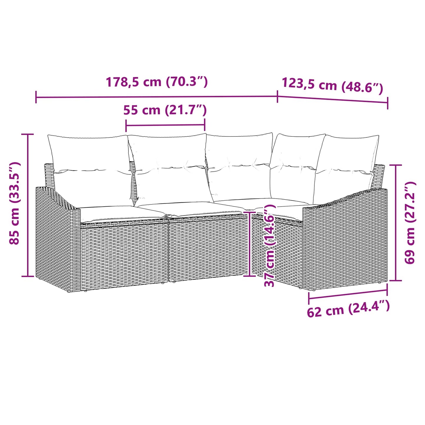 Set di divani con cuscino 4 pcs Nero polyrattan | homemem39