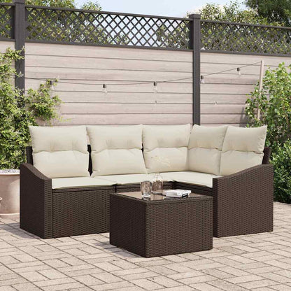 Set di divani con cuscino 5 pcs Marrone polyrattan | homemem39