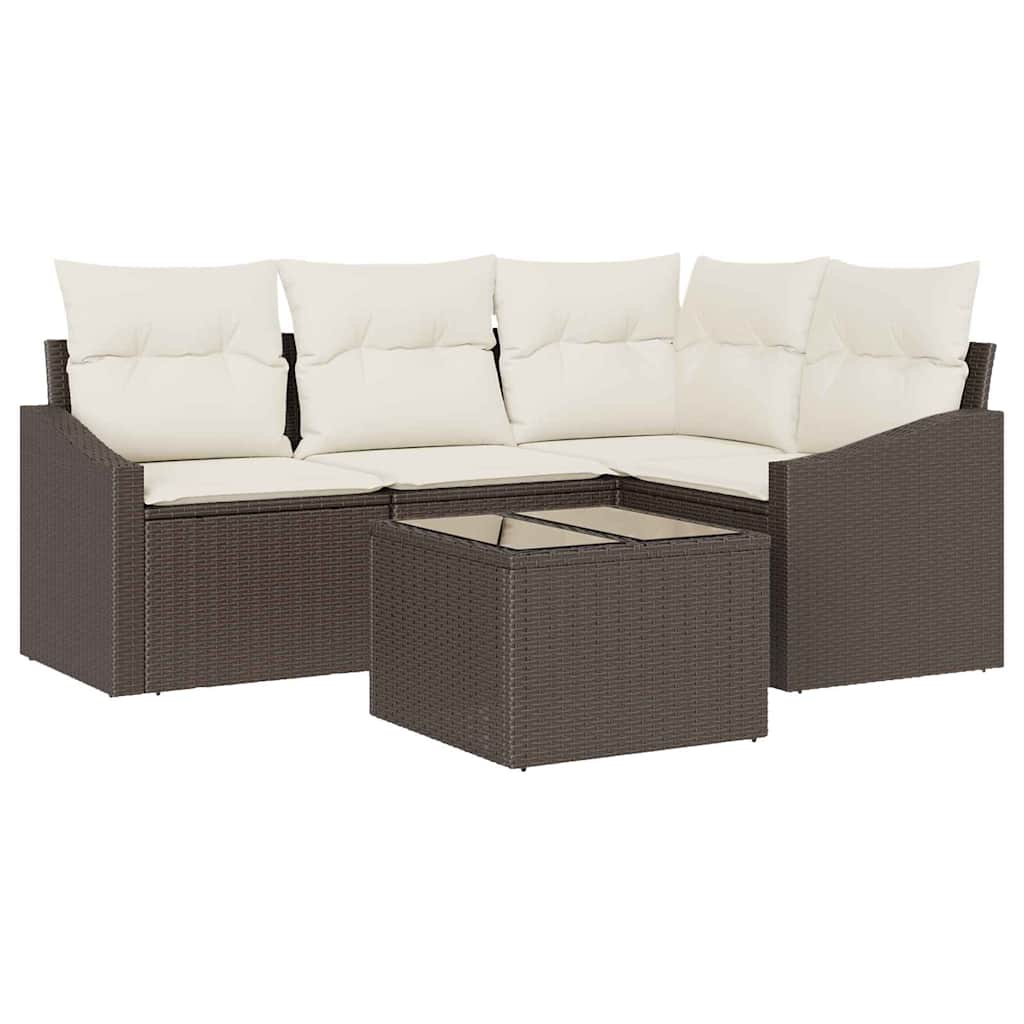 Set di divani con cuscino 5 pcs Marrone polyrattan | homemem39