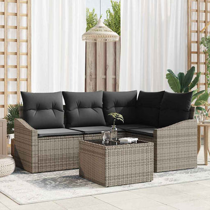 Set Divano da Giardino 5 pcs Grigio Poly Rattan