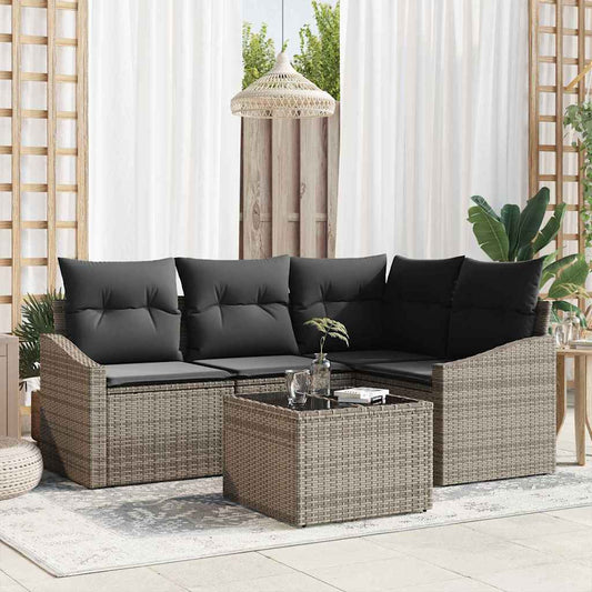 Set Divano da Giardino 5 pcs Grigio Poly Rattan