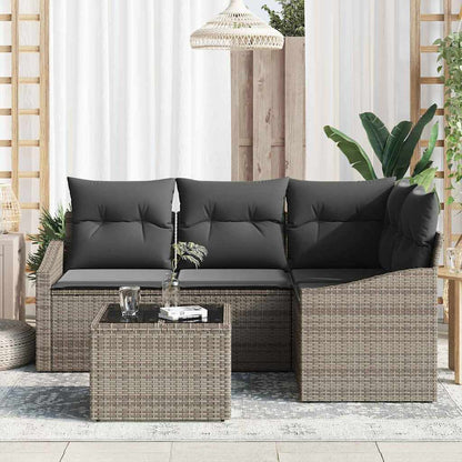 Set Divano da Giardino 5 pcs Grigio Poly Rattan