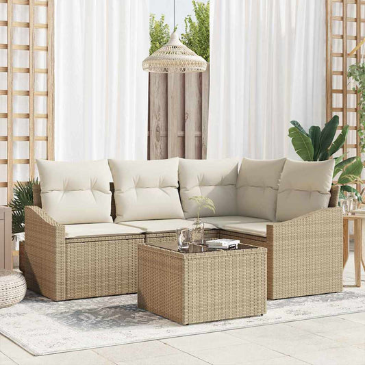 Set Divano da Giardino 5 pcs Beige Poly Rattan