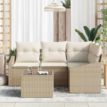 Set Divano da Giardino 5 pcs Beige Poly Rattan