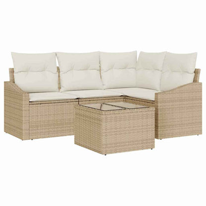 Set Divano da Giardino 5 pcs Beige Poly Rattan