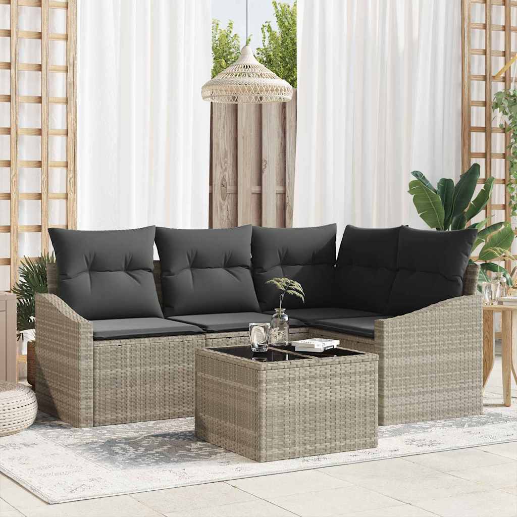 Set di divani con cuscino 5 pcs Grigio chiaro polyrattan | homemem39