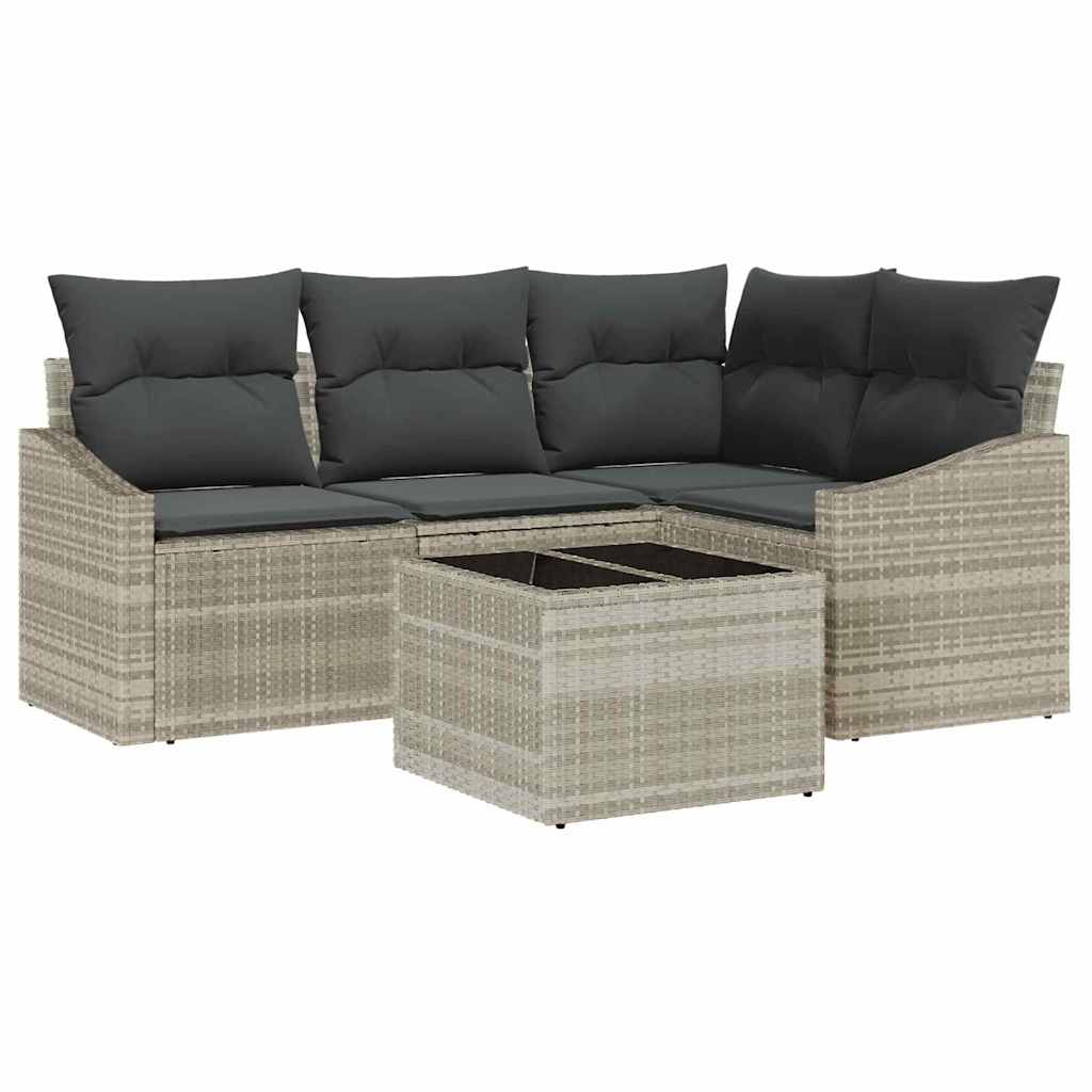 Set di divani con cuscino 5 pcs Grigio chiaro polyrattan | homemem39