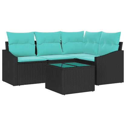 Set di divani con cuscino 5 pcs Nero polyrattan | homemem39