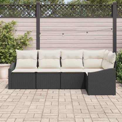 Set Divano da Giardino 5 pcs Nero Poly Rattan
